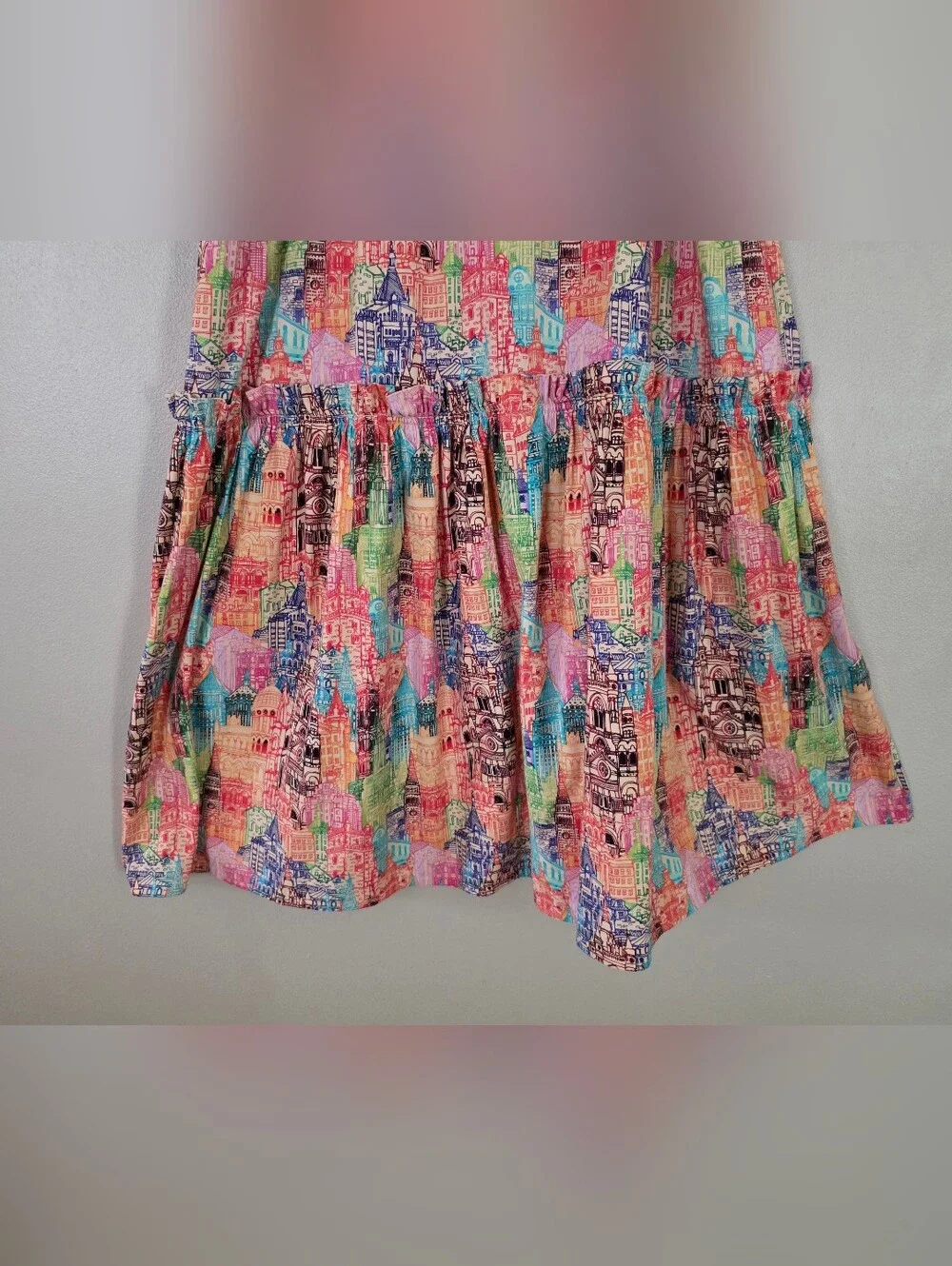 Eva Franco Villa Tiered Maxi Skirt Cityscape Pattern Women's Size 4